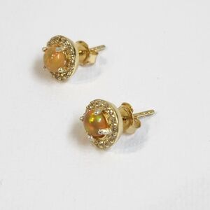 VTG NIB 18K / 925 Natural 'Galinieri' Fire Opal .85cts & Zircon Stud Earrings